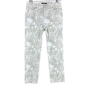 Ralph Lauren Womens Jeans White Green Paisley Straight Leg Cotton Stretch 4